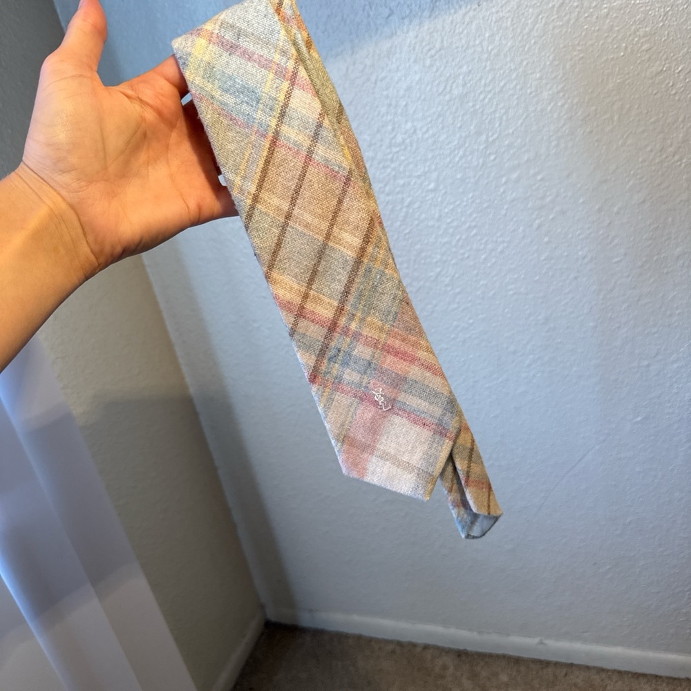 Vintage Yves Saint Laurent Pastel Plaid Silk Tie in Beige, Blue, Pink